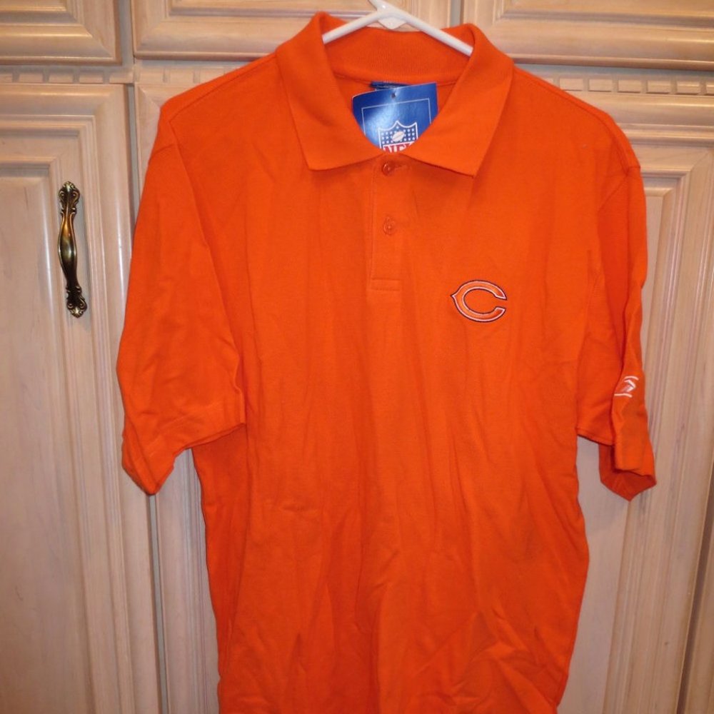 NFL Chicago Bears Orange Team Logo Polo T-Shirt, 100% Cotton (154)